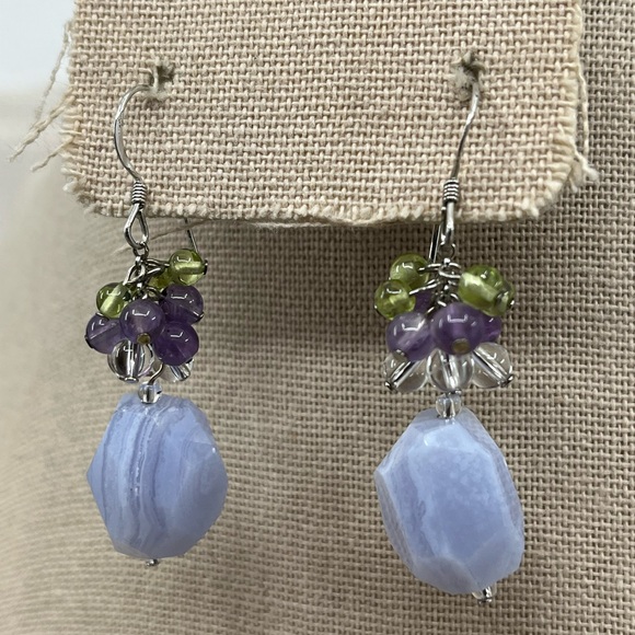 Ross-Simons Blue Agate Amethyst Peridot Quartz Cluster Dangle Earrings 11.6g - Picture 5 of 15
